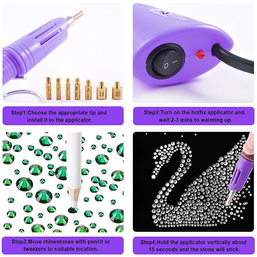 blinginbox Hotfix Applicator Tool DIY Hot Fix Rhinestone Setter Hot Fixed Kit 6000 Pcs 30/20/16/12/10/6SS 16 Colors Bigger Crystal Gems Picker Bedazzler Kit with Rhinestones Bedazzler Gun