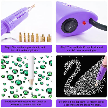 blinginbox Hotfix Applicator Tool DIY Hot Fix Rhinestone Setter Hot Fixed Kit 6000 Pcs 30/20/16/12/10/6SS 16 Colors Bigger Crystal Gems Picker Bedazzler Kit with Rhinestones Bedazzler Gun