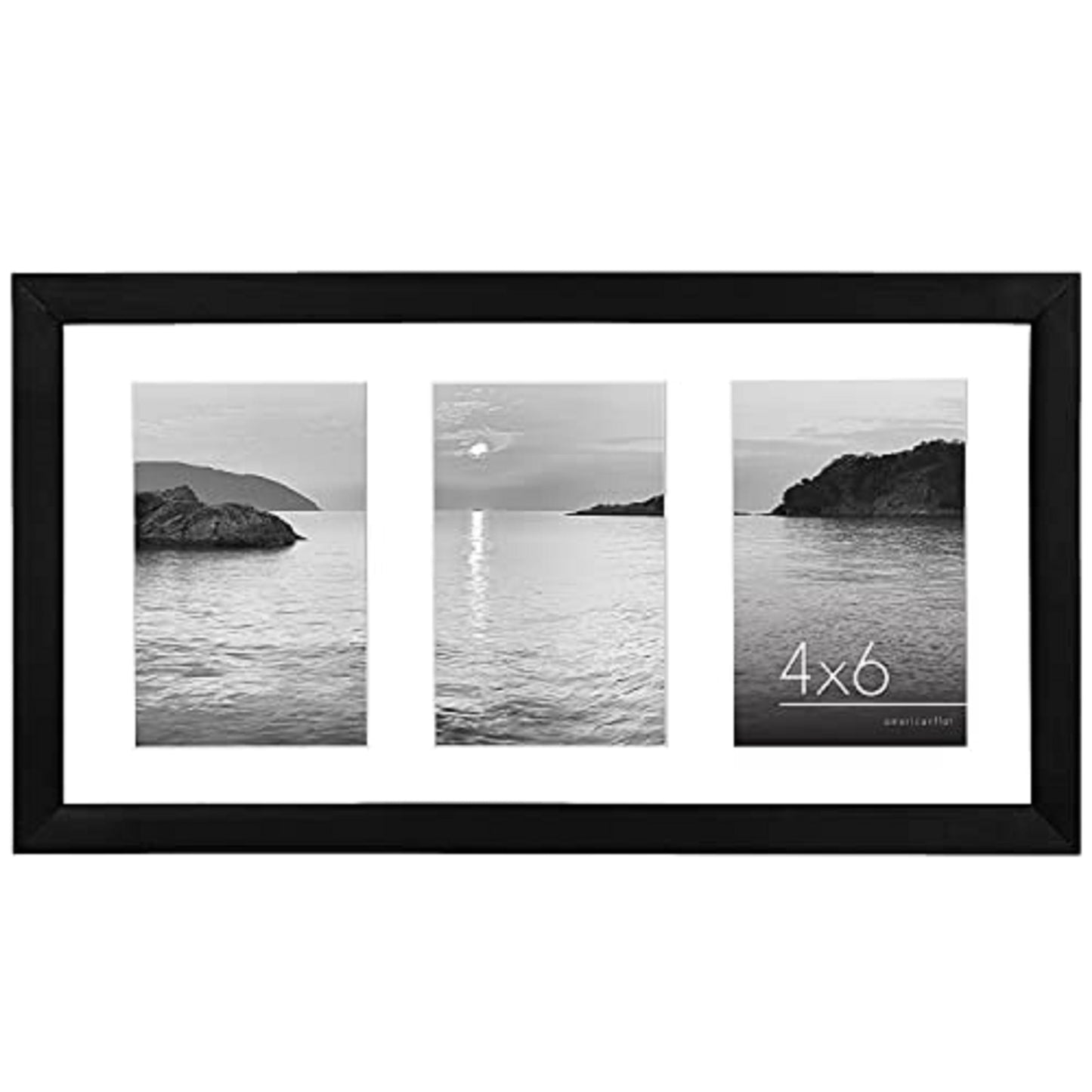 Americanflat 4x6 Collage Picture Frame with Shatter-Resistant Glass - Fits Three 4x6 Photos or Use as One 8x16 Picture Frame - Signature Collection - Collage Frames for Tabletop and Wall - Black