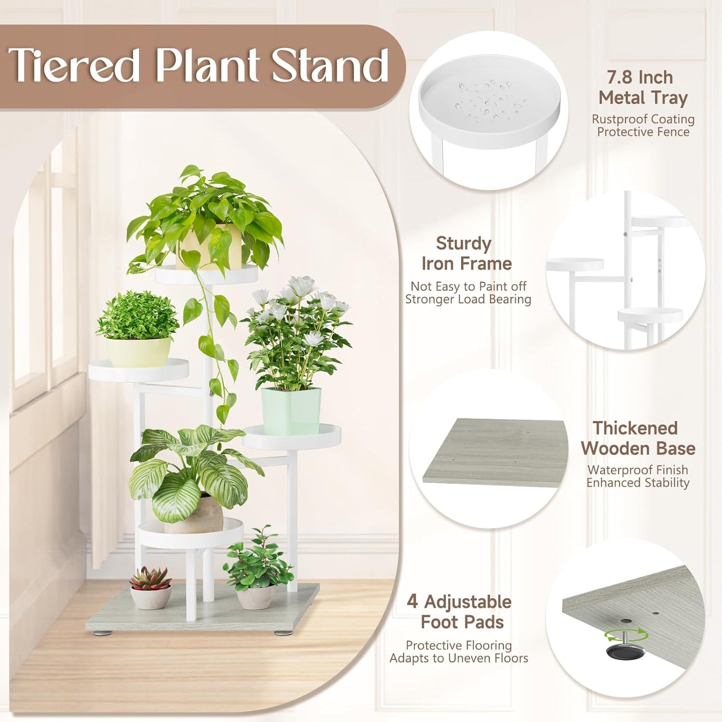 4 iDavosic.ly Tier Plant Stand Indoor, Tiered Corner Flower Holder Shelf Outdoor, Metal Tall Orchid Display Rack