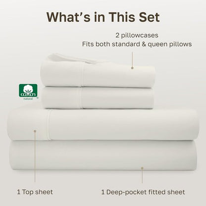 California Design Den Queen Sheet Set - 100% Soft Cotton, 400 Thread Count, Deep Pockets - Ivory
