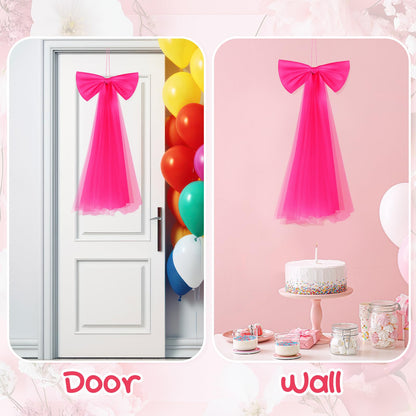 Zeyune 1 Pcs Hot Pink Large Bow Party Decorations 13.4 x 28.7 Inch Giant Ribbon Bow Hanging Wall Decor Wrapping DIY Craft for Birthday Valentines Day Wedding Baby Shower Room Wall Backdrop Party