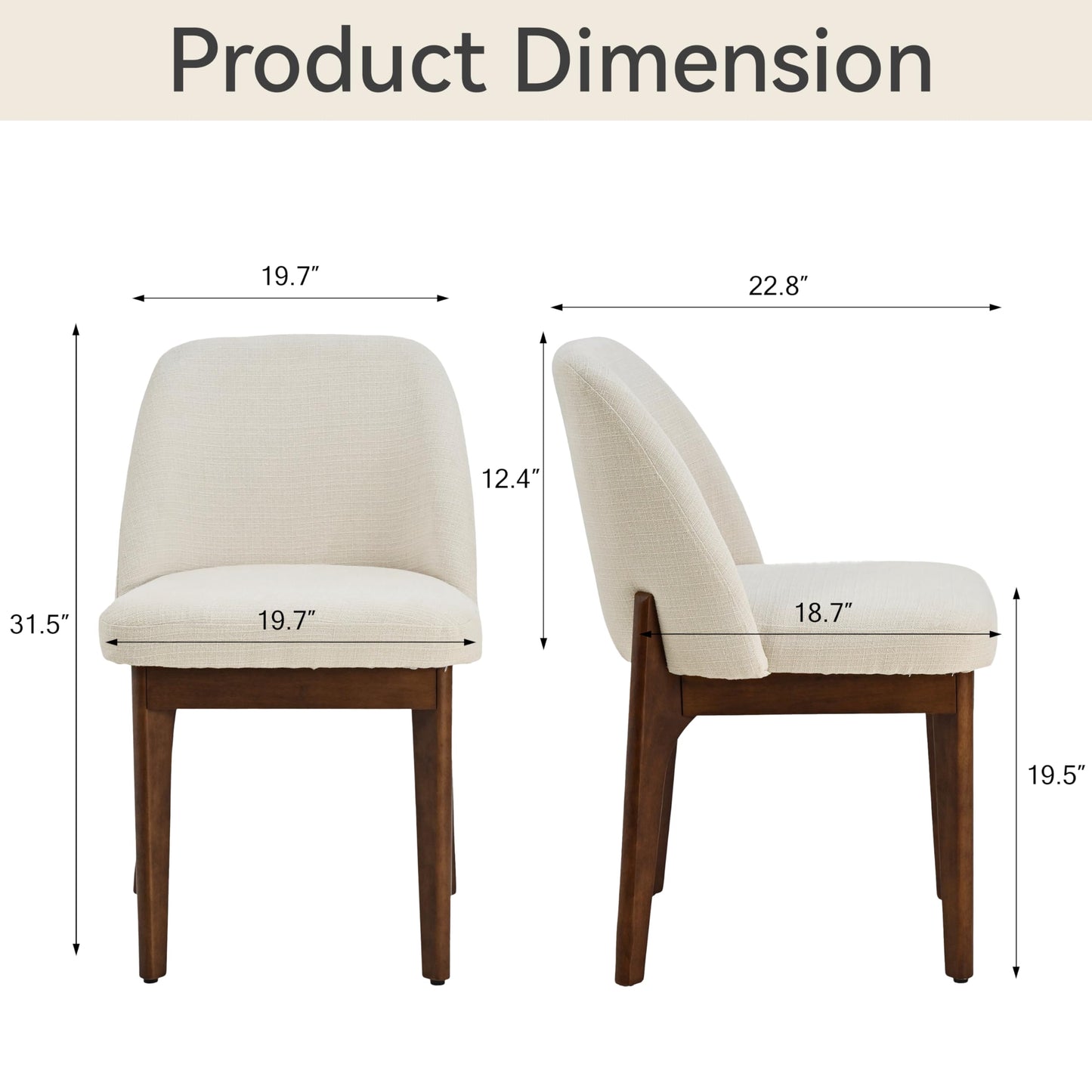 VKNOW Wooden Dining Chairs Set of 4, Upholstered Dining Room Chairs with Rubberwood Legs and Padded Seats, Kitchen Chairs for Restaurant Kitchen Living Room, Beige