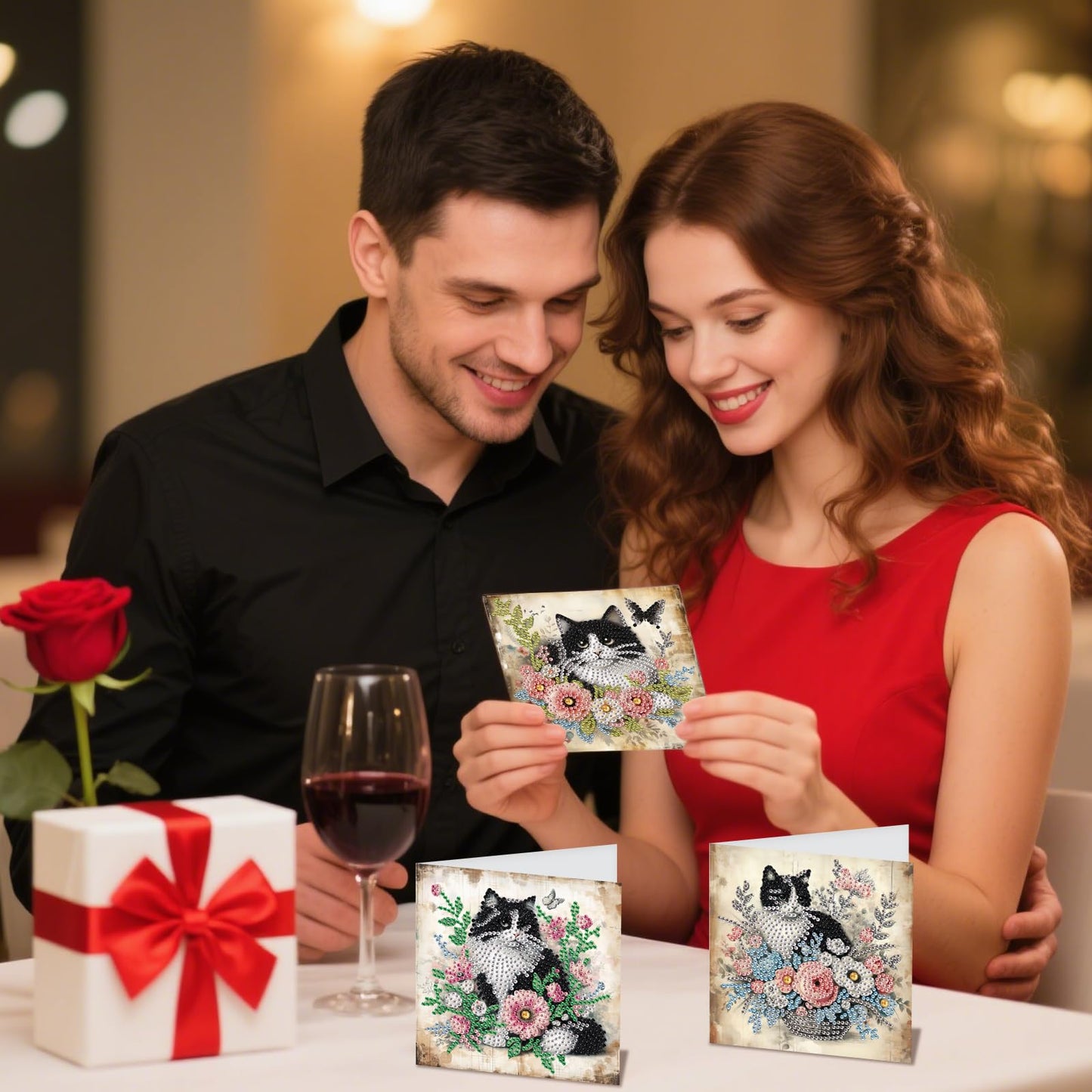 JZHYOAN 6Pcs Cat Diamond Art Card with Envelopes Diamond Painting Cards Crystal Arts Craft Gem Art Gem Painting Mosaic Kit Handmade Birthday Greeting Cards for Holidays Cross Stitch Kit Gift