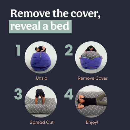 CordaRoy's Plush Bean Bag - Convertible Bean Bag Chair - Machine-Washable Plush Fabric Cover - for Basement, Living Room, Game Room, Dorm & More - Queen Size - Indigo | Made in The USA