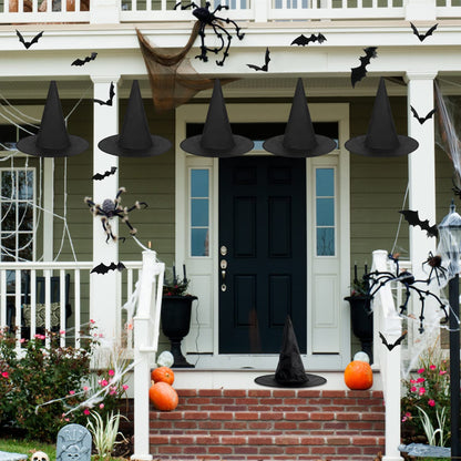 CCINEE 12 Pcs Halloween Decoration Witch Hats, Bulk Hanging Witch Costume Caps Accessories with 120 Pcs Bat Wall Stickers for Halloween Themed Party Yard Decoration