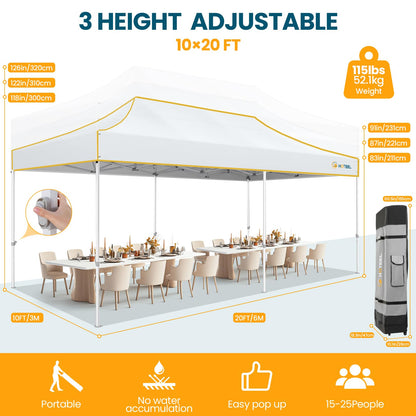 Hoteel 10x20 Pop Up Canopy Tent Heavy Duty with 6 Sidewalls, Waterproof Party Tent, Easy Set-up Commercial Instant Tents with Roller Bag & Sandbags, Hexagonal Leg (1-Year Warranty)