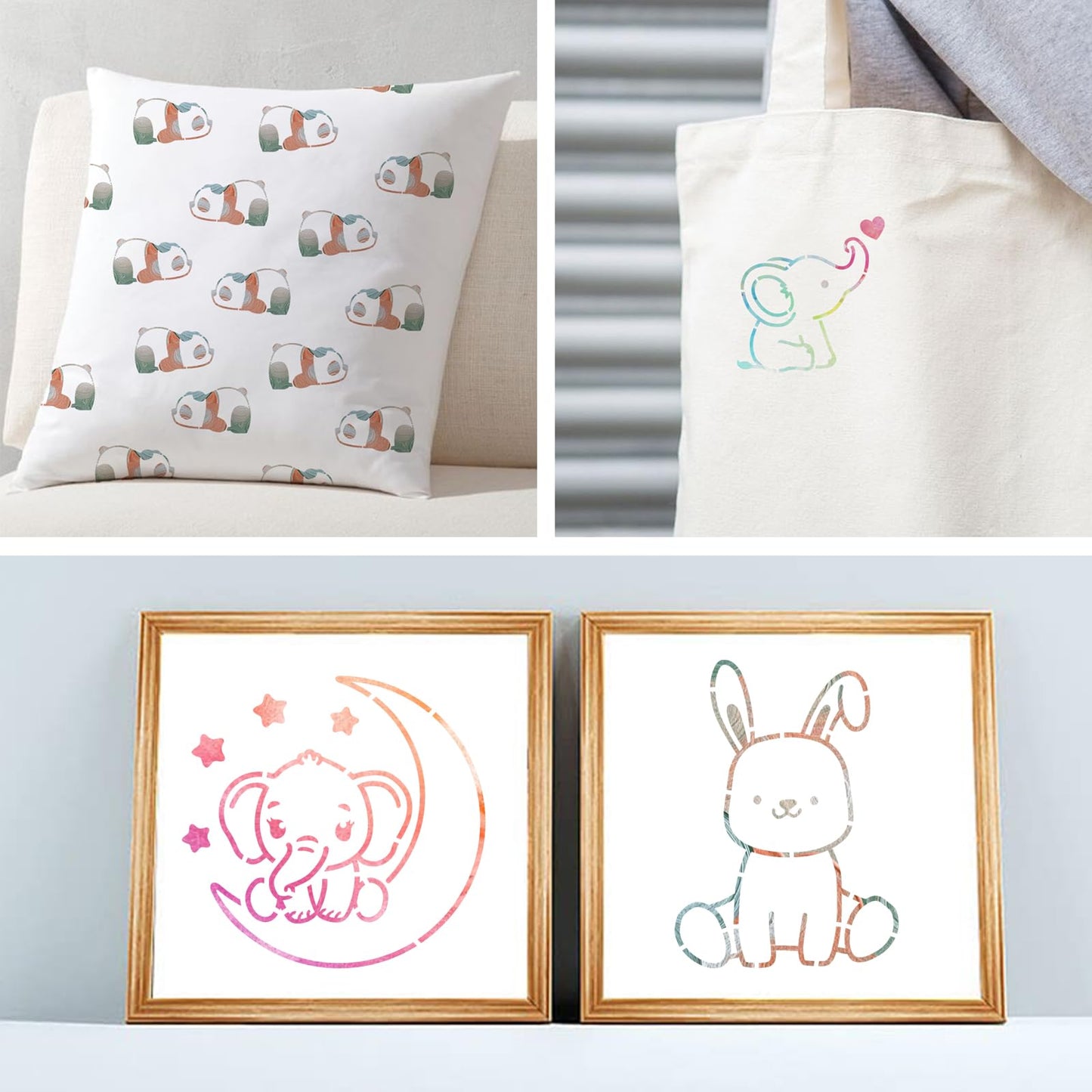 60 Pcs Baby Shower Stencils for Onesie Decorating Kit, 3 Inch Reusable PET Stencils, Cute Animal Pattern Templates for Painting Fabric Bodysuit Bibs Shirts - Baby Shower Party Activity Supplies