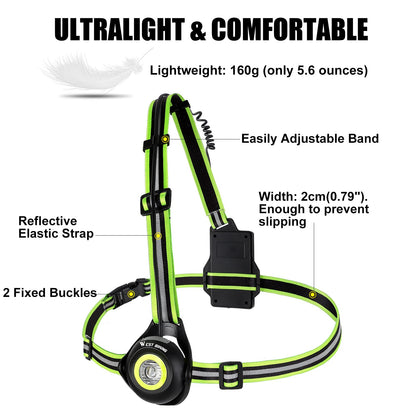 WESTGIRL Running Light, 90° Adjustable Beam Angle, 500 Lumens, Rechargeable USB Waterproof Running Lamp, Safety Light, Lightweight Sports Running Lights for Jogging, Hiking, Camping, Fishing
