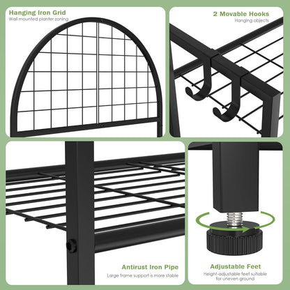 2 VGMiu Tier Plant Stand Indoor Outdoor, Metal Plant Display Stand Plants Shelf Rack for Multiple Plants, Black Flower
