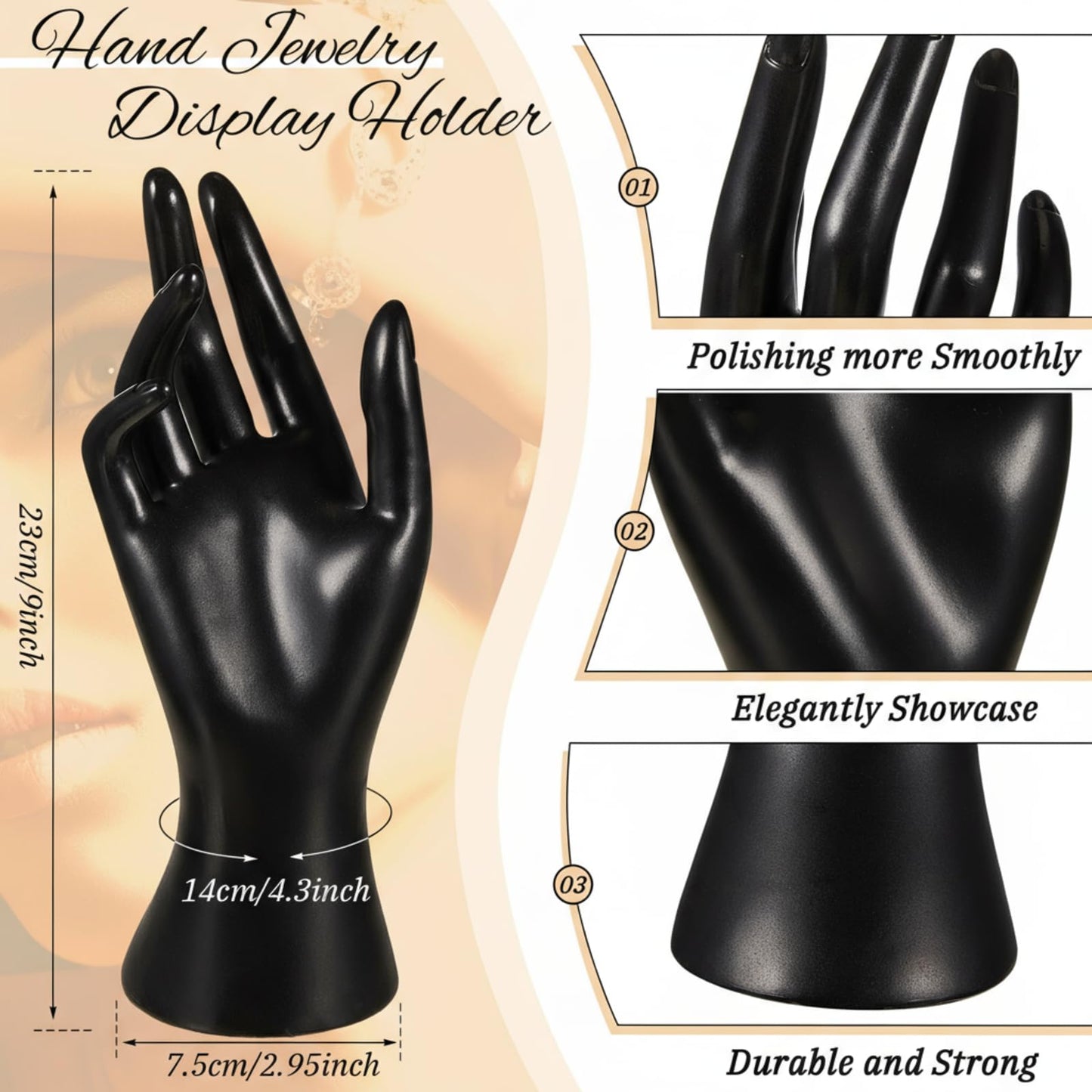 Kigley 3 Pcs Jewelry Mannequin Display Set Including Boutique Bust Holder Mannequin Earring Stand Hand Display Bracelet Ring Stand for Selling Show(Black)