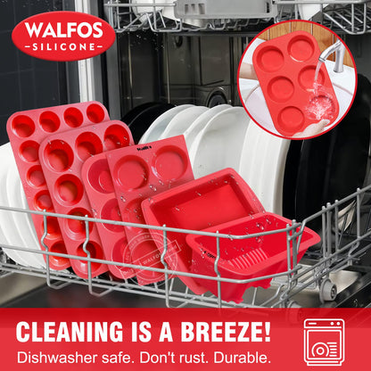 Walfos Silicone Muffin Pan - 6 Cup Non-Stick Cupcake Pan for Baking, Food Grade and BPA Free, Perfect for Egg Muffin, Cupcake, Quiches and Frittatas (3 Pack)