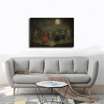 SWDXA Dancing Skeletons Halloween Spooky Decor Canvas Poster Wall Art Prints Room Aesthetic Murals Bedroom And Living Decorations 12" L X 18" W