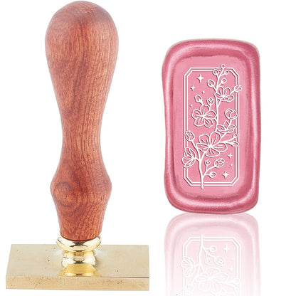 CRASPIRE Cherry Blossom Stars Wax Seal Stamp Rectangle Removable Brass Head with Wooden Handle for Wedding Invitations & Gift Wrap