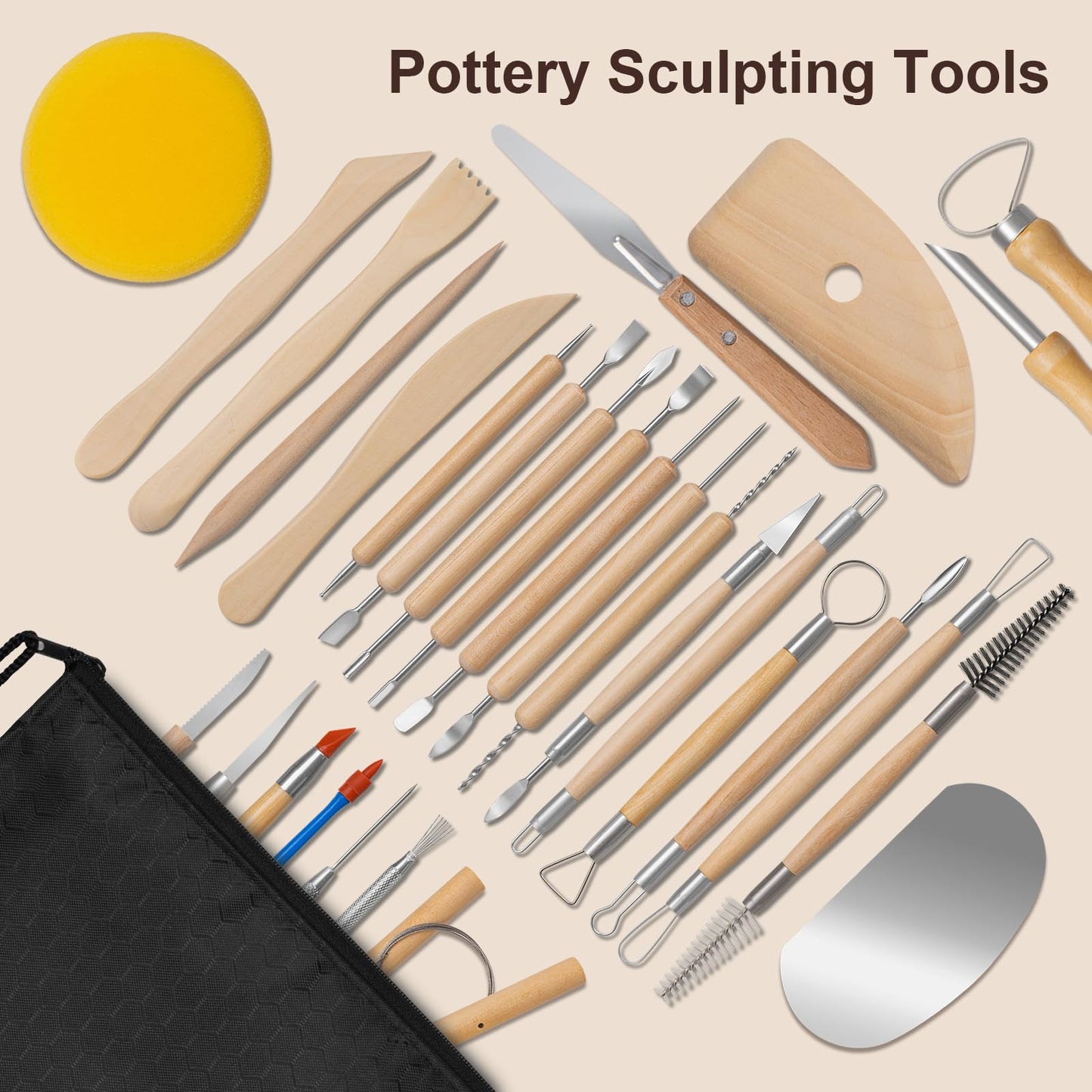 Amrules Clay Tools Kit, 31 PCS Pottery Tools, Practical Polymer Clay Sculpting Tools Kit, Air Dry Clay Tools Set for Beginner, Adults, Pottery Craft, Carving, Drawing, Molding, Modeling, Shaping