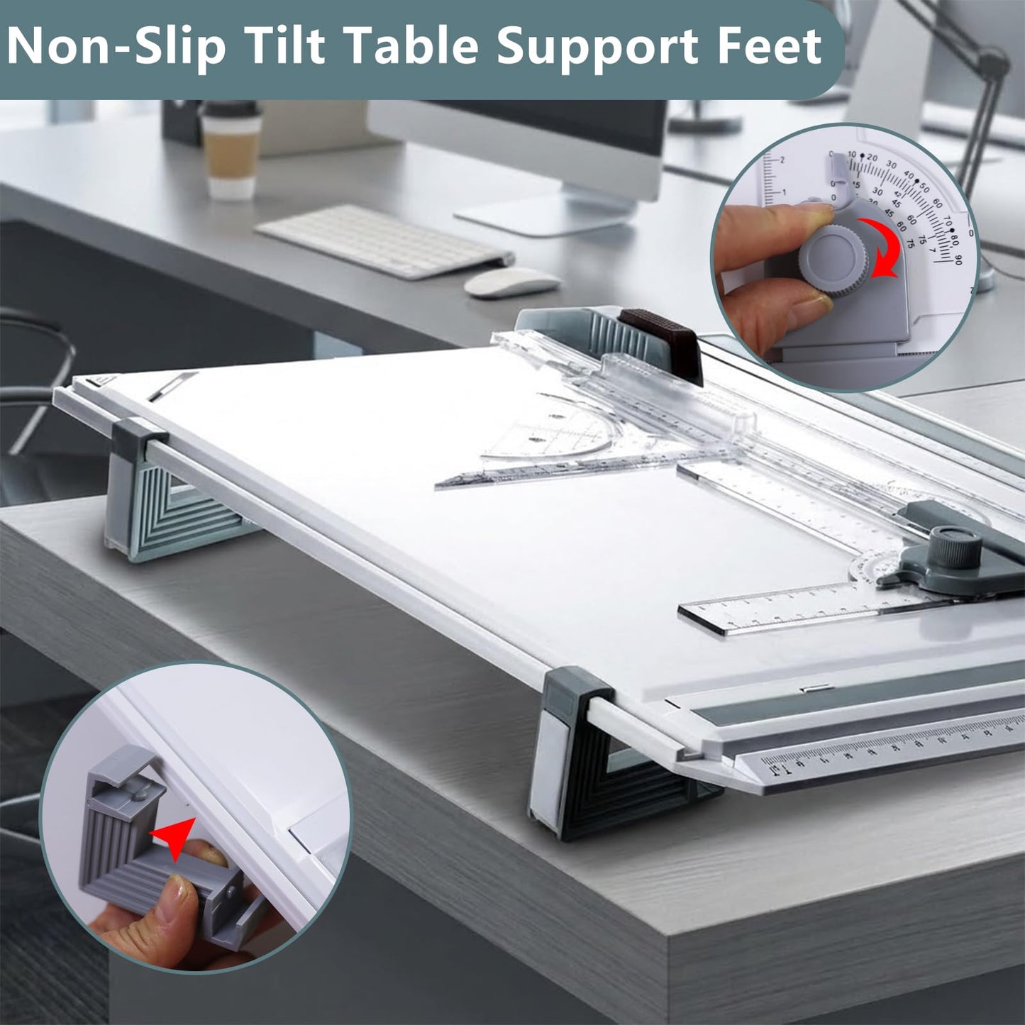 A3 Portable Drawing Table Board with Clear Rule Parallel Motion and Angle Adjustable Measuring System, Multi-Function Metric Drawing Board Drafting Table for Engineering Students