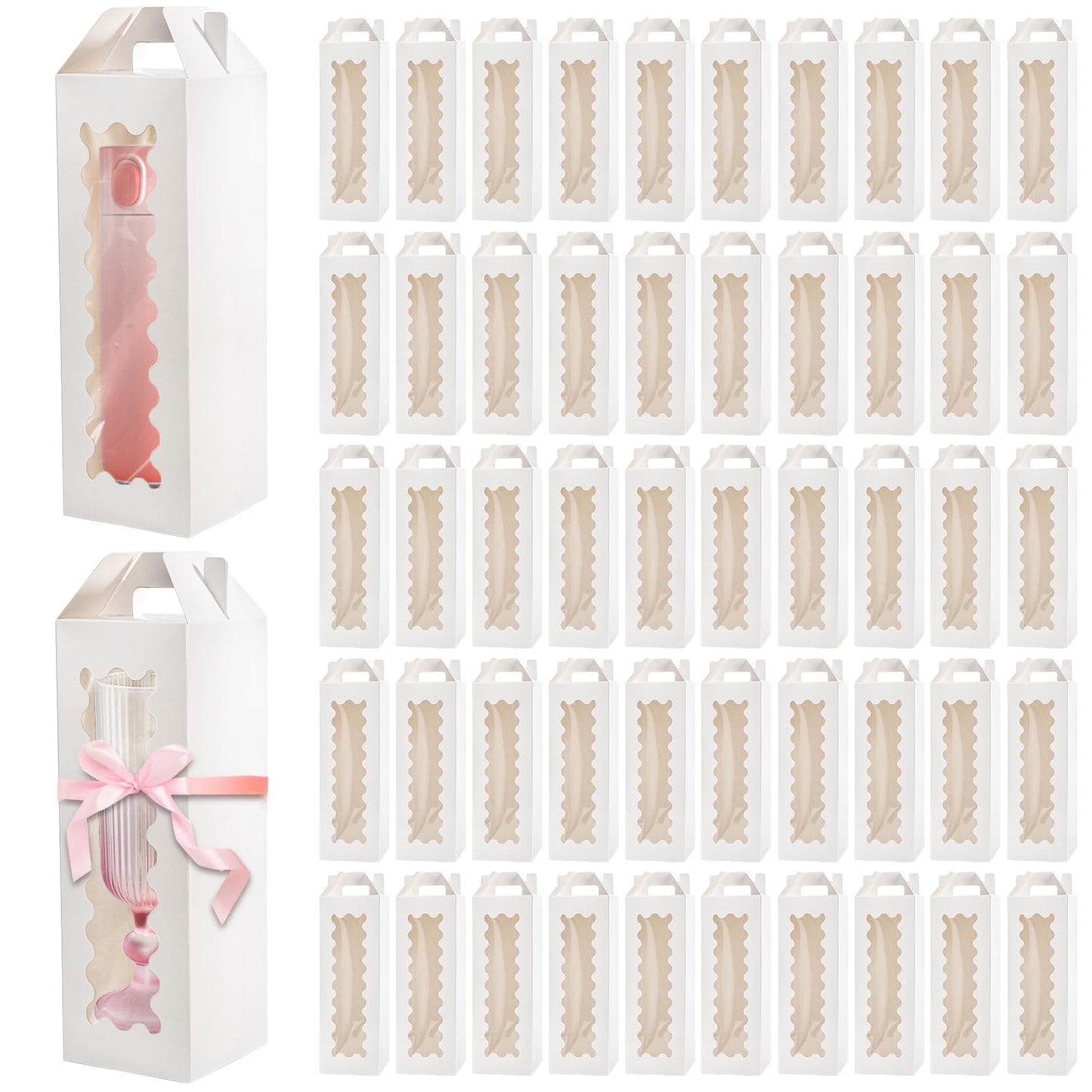 Tlence 50 Pack Gift Box for Sublimation, Transparent Tumbler Wrapping Boxes, Glass Packaging Exhibition Box with Handle, Heat Press Blank Boxes for 20oz/30oz Wine Bottle Cup Jars, Birthday Presents