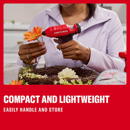 CRAFTSMAN V20 Mini Cordless Hot Glue Gun and Sticks Set with LED Light, Fast Heat Up, Dual Temperature Setting, Compact, Battery Sold Separately (CMGL100B)