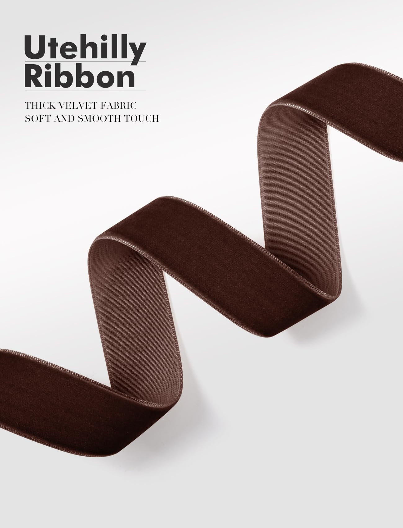 Utehilly Brown Christmas Velvet Ribbon for Tree, Gift Wrapping, Flower Bouquet, Wreath Decorations, Bow Making 1'', 25 Yards