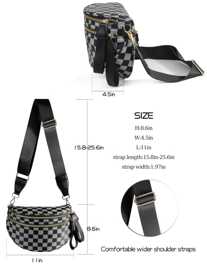 Spacious Checkered Nylon Crossbody Bag Bum Bag Checkered Handbags Wallets for Women