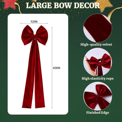 Suncalla Velvet Chair Bows - Elegant 12 x 43 Inch Red & Green Sashes for Weddings, Parties & Decor