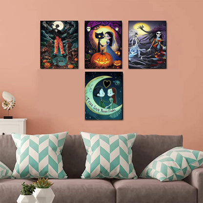 GemZono 4 Pack Diamond Painting Kits for Adults DIY 5D Halloween Diamond Art Paint with Round Diamonds Full Drill Nightmare Gem Art Painting Kit for Home Wall Decor Gifts(12x16inch)