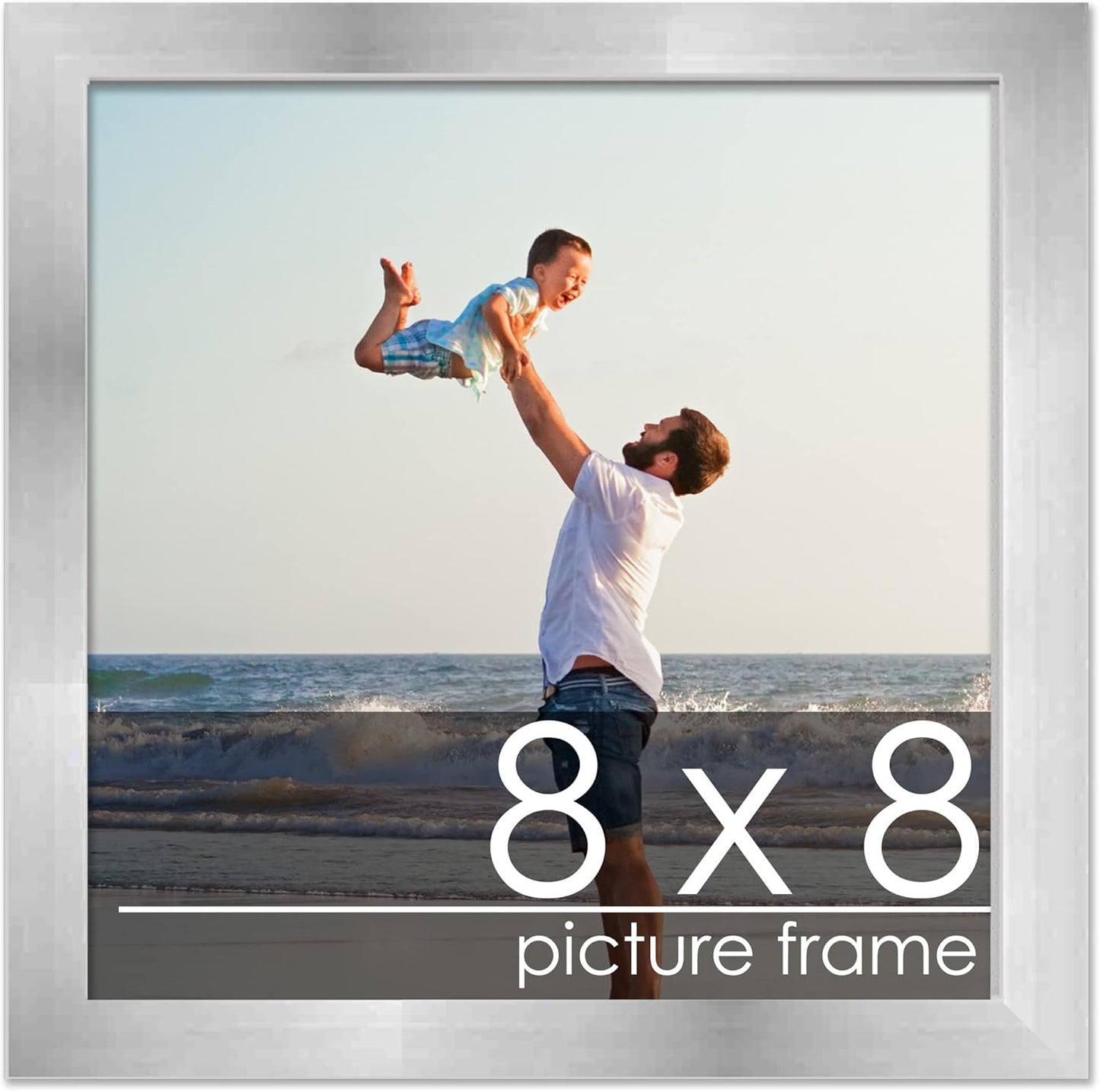 8x8 Silver Pewter Wood Picture Frame, Square Frame with UV Acrylic, Foam Board Backing & Hanging Hardware