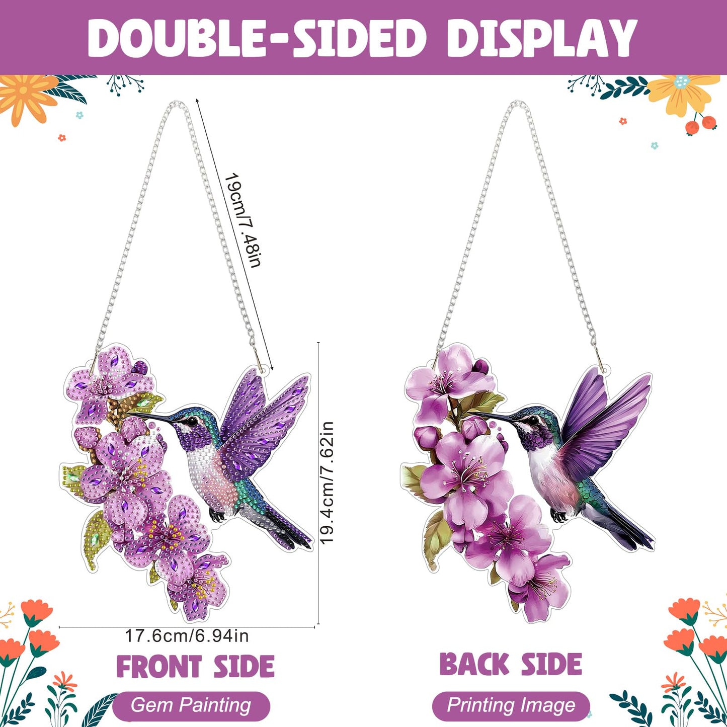 NAIMOER DIY Hanging Diamond Art Kits for Adults, Hummingbird Diamond Painting Kits, Special Shaped Rhinestone, Acrylic 5D Gem Art Craft Window Pendants Home Garden Wall Hanging Ornament Kits