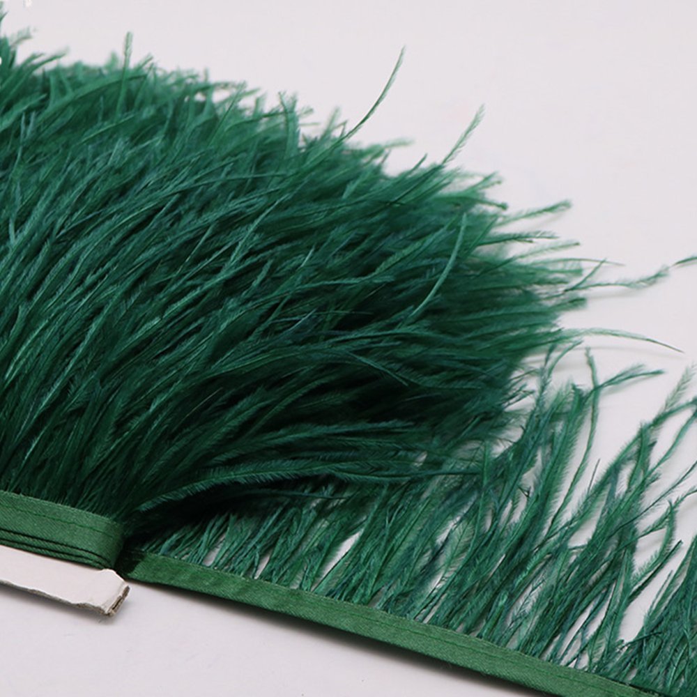 FQTANJU 2 Yards Soft & Natural Ostrich Feathers Fringe Trims Ribbon Used for Dress, Sewing, Craft Clothing, Lighting Decoration, Clothing DIY, etc. (Dark Green)