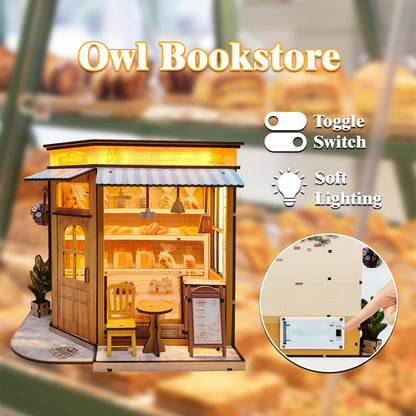 Joibabe DIY Miniature House - LED Lighting Book Nook Kit Dollhouse Kit for Adults and Teens, Book Nook Tiny House Bookshelf 3D Wooden Puzzle, Gifts for Family Friends (Bakery)