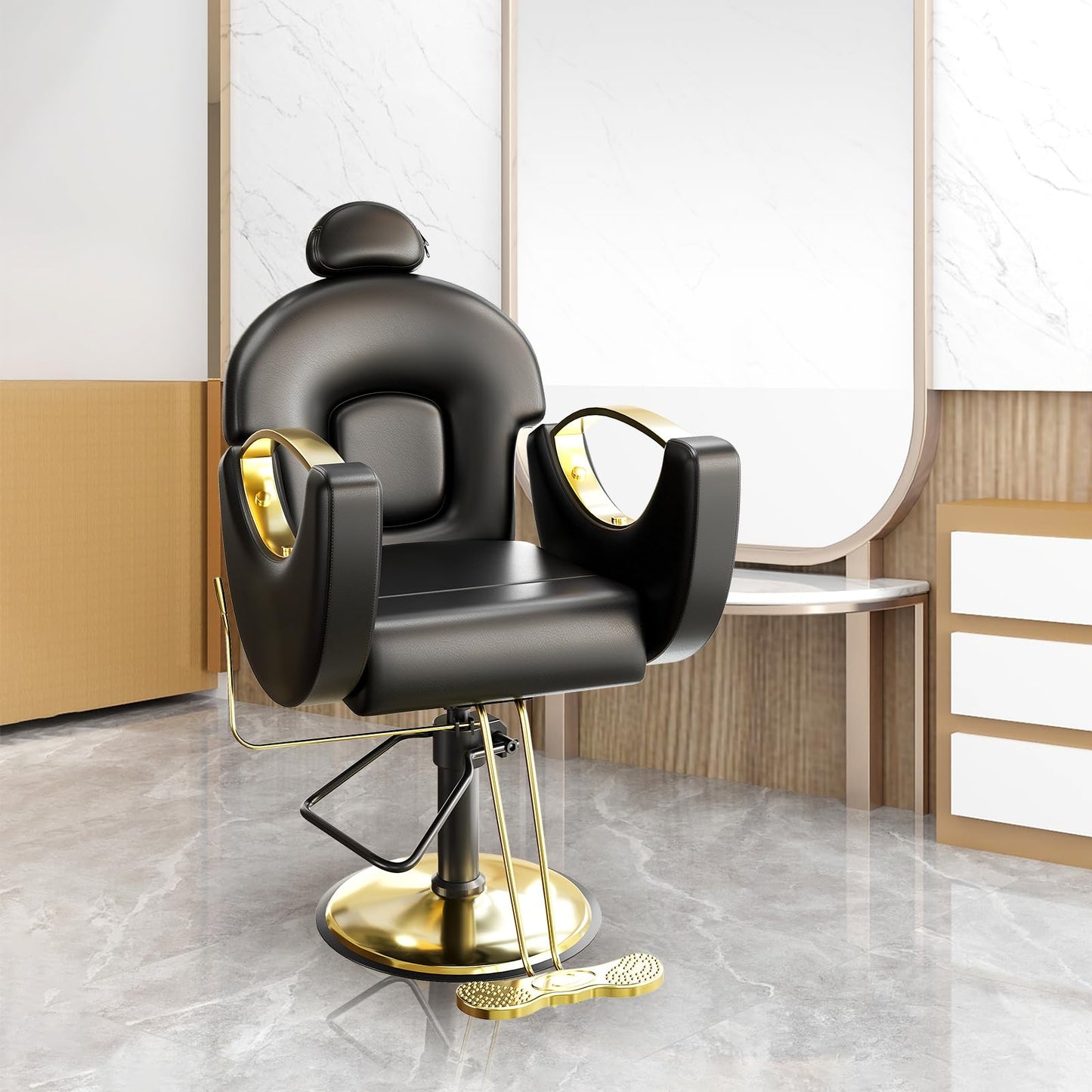 BouPower Barber Salon Chair, Reclining Salon Chair for Hair Stylist with Heavy Duty Hydraulic Pump, 330 LBS Capacity, Height Adjustable & 360° Swivel Styling Chair for Barbershop, Spa, Tattoo, Beauty