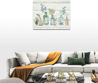 Farmhouse Bathroom Botanical Flower Wall Art - Floral Bathroom Pictures Canvas Prints for Home Decor