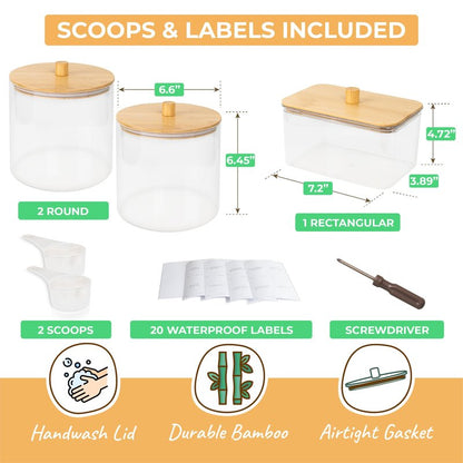 Just Peachy Home Laundry Pods Containers for Organizing Dryer Sheet Holder & Laundry Jars with Lids, Labels & Scoops - Acrylic Laundry Storage Containers for Powder, Pods, Detergent, Scent Booster