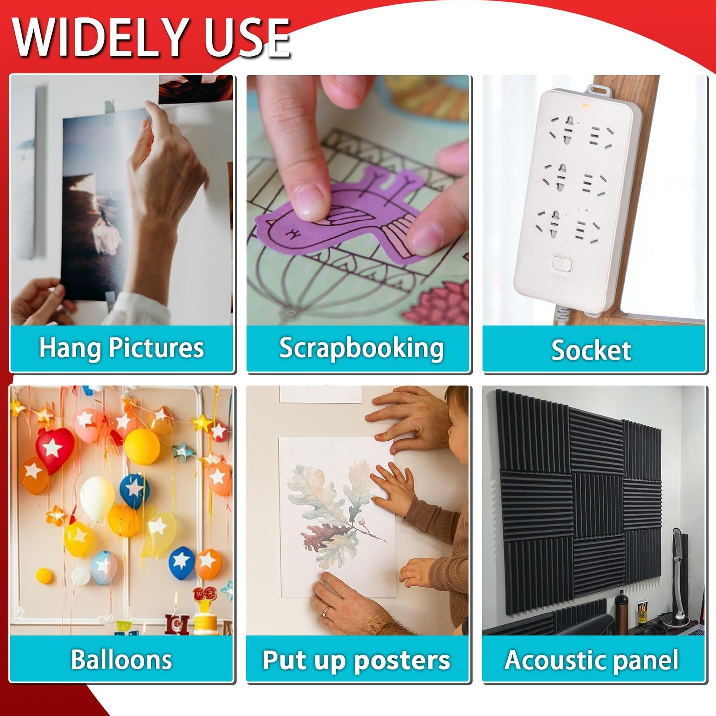 Urdar Brunnr Double Sided Tape for Walls, Hanging Picture Poster Decorations, Removable & Residue-Free Strong Mounting Adhesive Tape for Photo, Art Craft, Party Supplies,Multipurpose