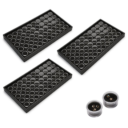 Cxomnndiw 3 Pack Black Jewelry Display Case, 50 Slots Diamond Painting Storage Containers for Gems, Beads & Small Jewelry Jars, Versatile Organizer Tray