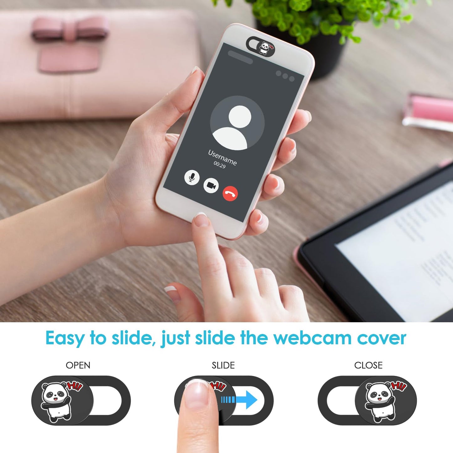 Laptop Camera Cover Slide, Panda Webcam Cover, 0.02 inch Cute Laptop Accessories for iPhone iPad iMac MacBook Pro Air Laptop PC Smartphone Tablet, Camera Privacy Covers Protect Your Visual Privacy