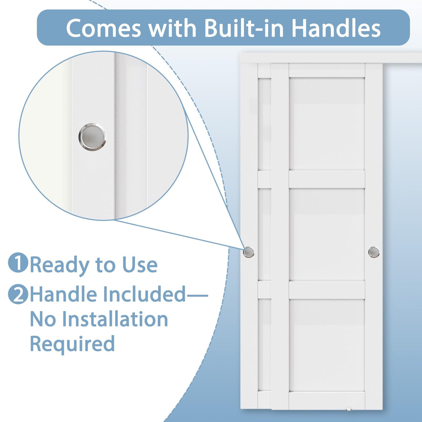 Paintable Sliding Closet Doors, 48" x 80" Bypass Slidng Door Panels with Hardware Kit, 3-Lite Frosted Glass Panle Door Slab Shaker for Bedroom/Closet/Barn - Assemble Required