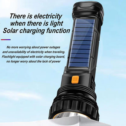 E-SHIDAI Solar/Rechargeable Multi Function 1000 Lumens LED Flashlight, with Emergency Strobe Light and 1200 Mah Battery, Emergency Power Supply and USB Charging Cable, Fast Charging (8PC)
