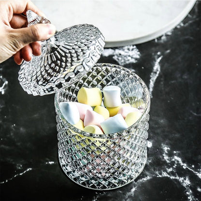 LUCKTE Rainie Love Home Basic Food Storage Organization Set-Crystal Diamond Faceted Jar with Crystal Lid,Suitable as A Candy Dish,Cookie Tin,Biscuit Barrel,Decorative Candy Jar (Transparent, 16 oz)