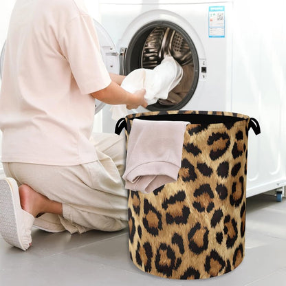 Brown Leopard Laundry Basket,Foldable with Handles Tote Bag Oxford Cloth for Bathroom Bedroom Dirty Clothes Storage Bucket 16" x 20.8"