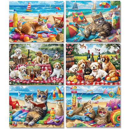 DOTSOPS Diamond Painting Kits Art Adults Painting Kit Crafts DIY 5D Diamond Art Packs Kits Full for Adults Beginner Home Wall Decoration Gift 11.8x15.7 Inches (6 Pack Cat Dog)