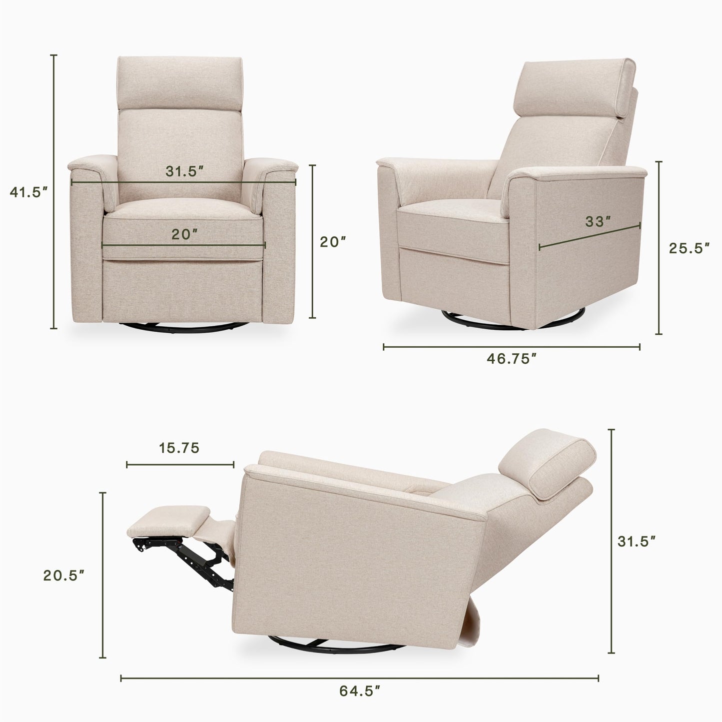 Namesake Willa Pro Power Recliner and Swivel Glider in Performance Beach Eco-Weave, Built-in USB Charging Port, Adjustable Headrest and Lumbar Support | Greenguard Gold and CertiPUR-US® Certified