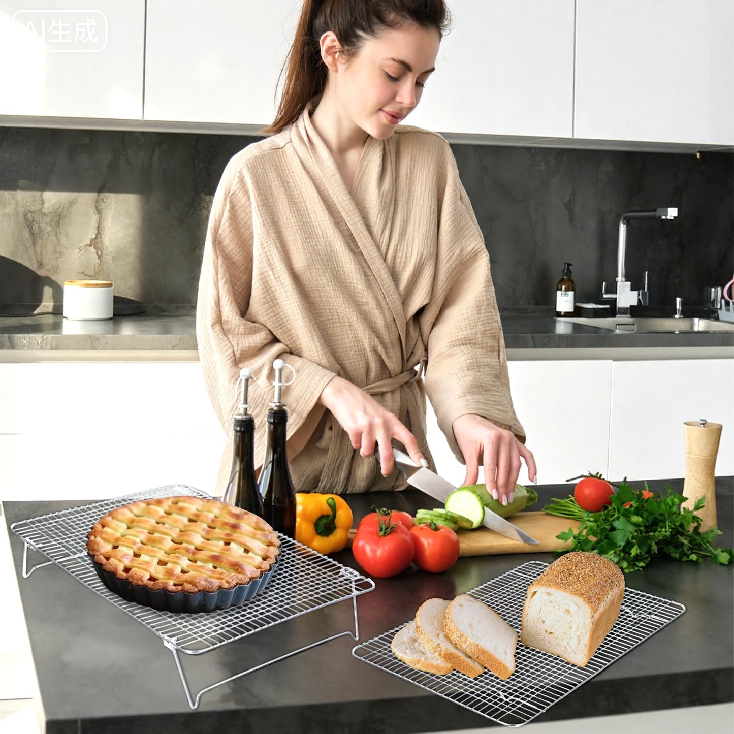 Stainless Steel Stackable Cooling Rack for Baking, 3-Tier Cooling Rack Set, Stackable Heavy Duty Stainless Steel Wire Racks, for Baking Cooking Grilling, Oven & Dishwasher Safe, 12”x 16.5”, Silver