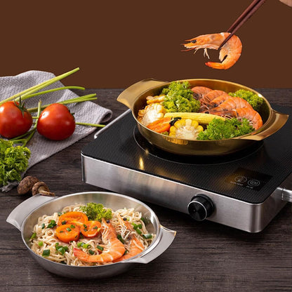 Luxshiny Large Mixing Bowl, 16cm Paella Pan, Stainless Steel Skillet with Handles for Home, Restaurant, Camping