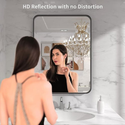 LOAAO Black Metal Framed Bathroom Mirror - 30x36 Inch Matte Black Vanity Mirror | Anti-Rust, Tempered Glass, Versatile Hanging Options