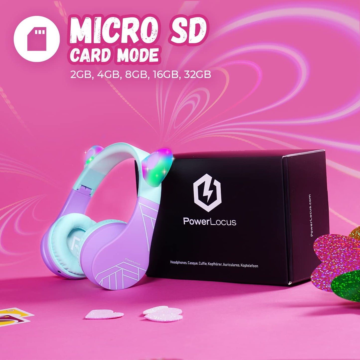 PowerLocus Bluetooth Headphones for Kids, Wireless Foldable Headphones Over Ear, Headphone with Microphone, 85DB Volume Limit, Wireless and Wired Headset with Micro SD, FM for Cellphones, Tablets, PC
