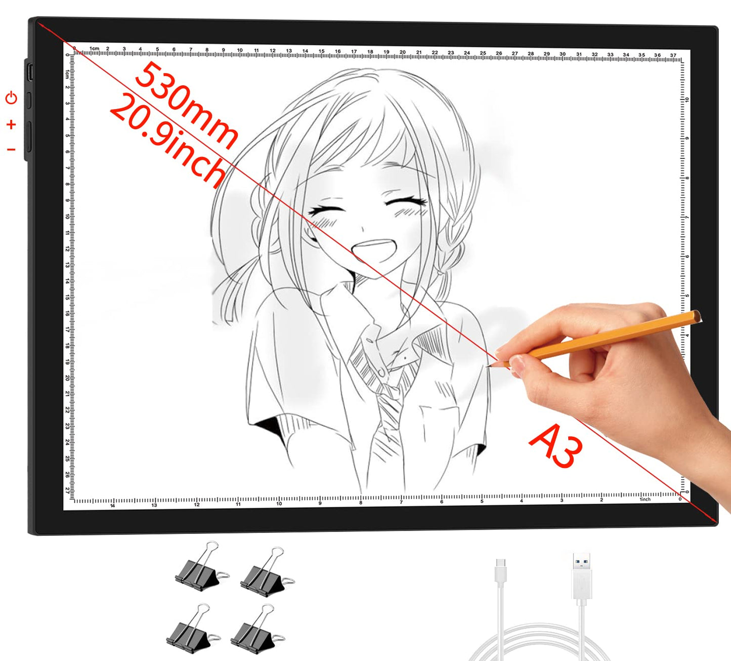 WELZK Light Board A3, 16.6×12.6inchs Light Pad, Side Button Design, 9 Levels/Stepless Dimming, Light Box Widely for Diamond Painting, Tracing, Weeding Vinyl etc.