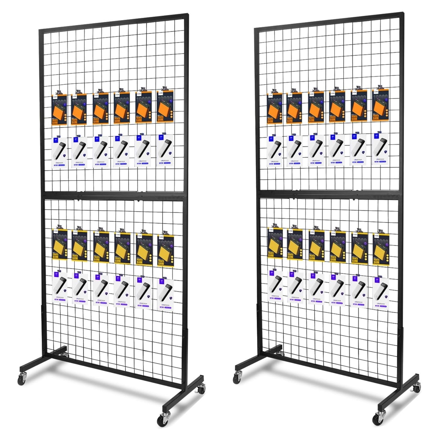 NectaCol Grid Wall Panels, 2 Packs 3'x 6' Grid wall Panels Stand with T-Base, Black Wire Gridwall Display Rack, Craft Show Display Rack, Art Gridwall Display Stand