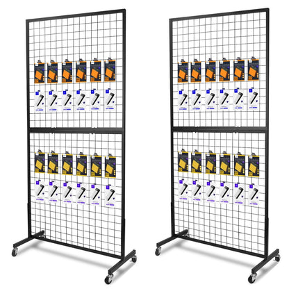 NectaCol Grid Wall Panels, 2 Packs 3'x 6' Grid wall Panels Stand with T-Base, Black Wire Gridwall Display Rack, Craft Show Display Rack, Art Gridwall Display Stand
