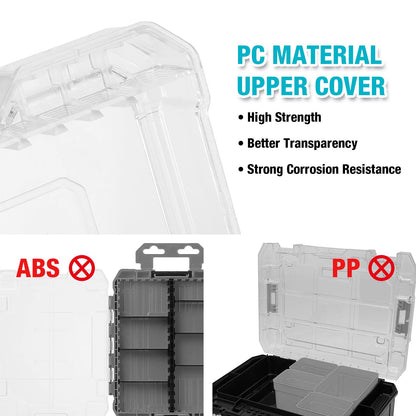 DuraTech 3 Pieces Small Parts Organizer, 14 Compartments, Removable Dividers, Portable Hardware Tool Box Organizer with Transparent Plastic Lid, Durable Cases Storage for Small Tools and Accessories